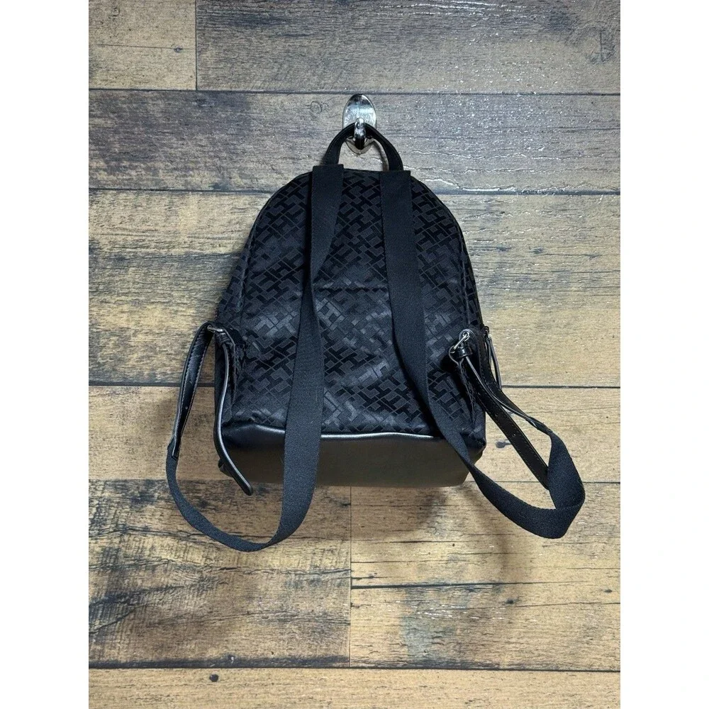 🔥Tommy Hilfiger Women's Mini Backpack Black Bag Signature TH Pattern